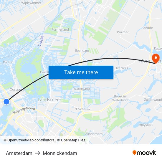 Amsterdam to Monnickendam map