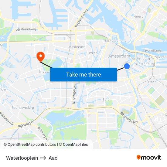 Waterlooplein to Aac map