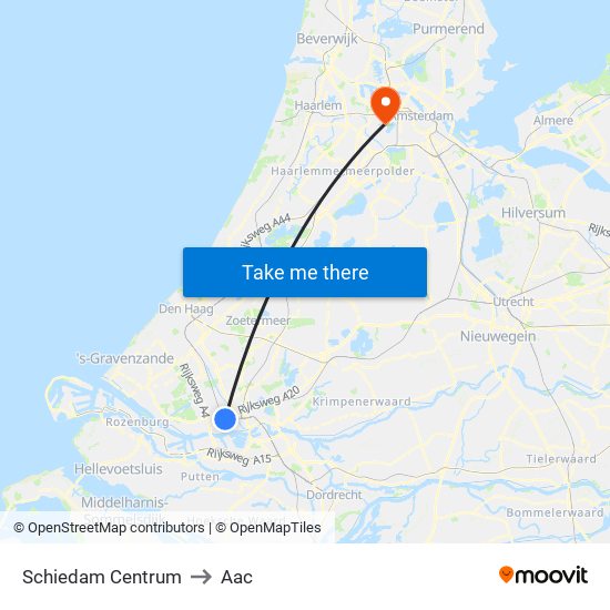 Schiedam Centrum to Aac map