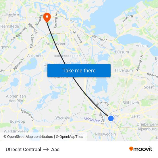 Utrecht Centraal to Aac map