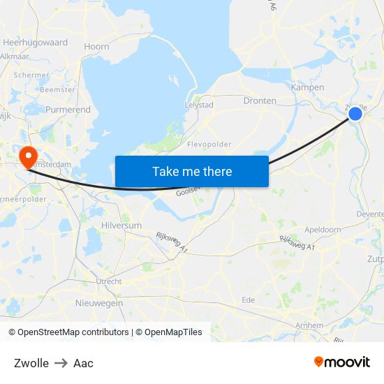 Zwolle to Aac map