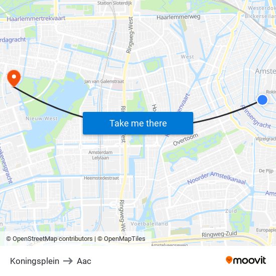 Koningsplein to Aac map