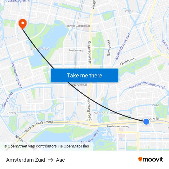 Amsterdam Zuid to Aac map