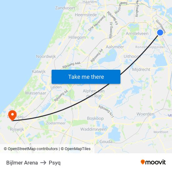 Bijlmer Arena to Psyq map