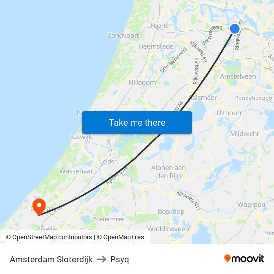 Amsterdam Sloterdijk to Psyq map