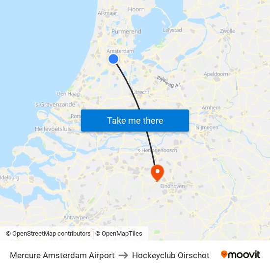 Mercure Amsterdam Airport to Hockeyclub Oirschot map