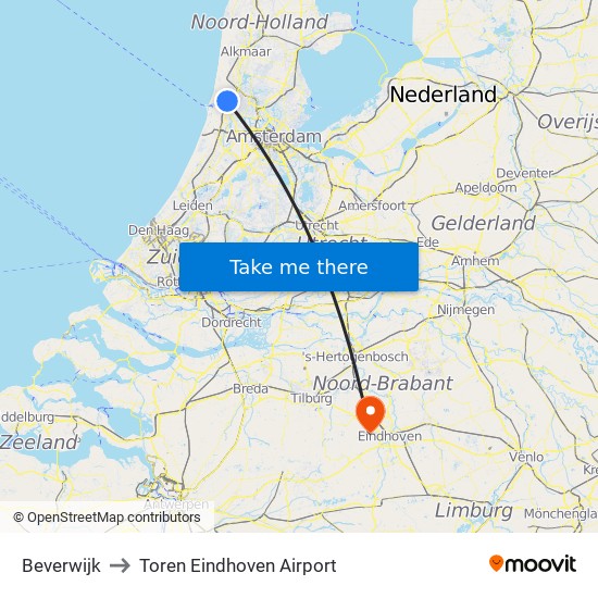 Beverwijk to Toren Eindhoven Airport map