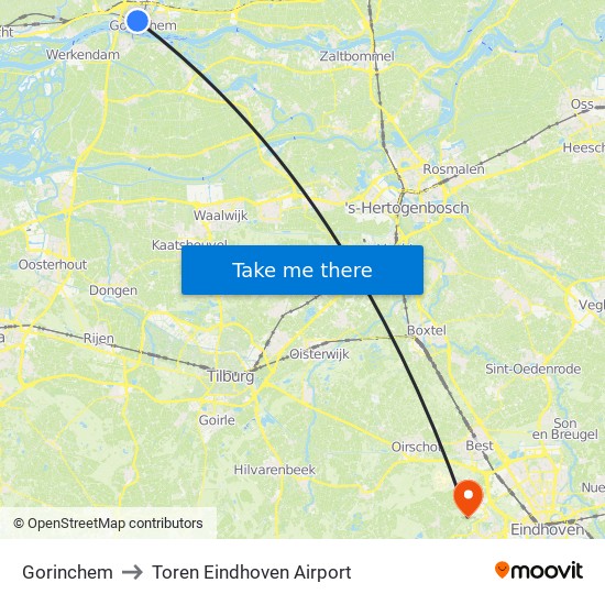 Gorinchem to Toren Eindhoven Airport map