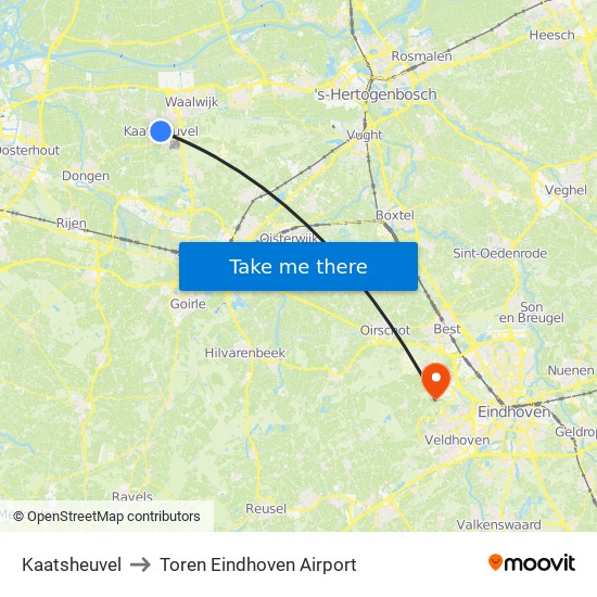 Kaatsheuvel to Toren Eindhoven Airport map