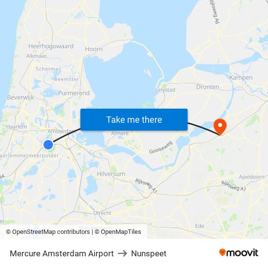 Mercure Amsterdam Airport to Nunspeet map