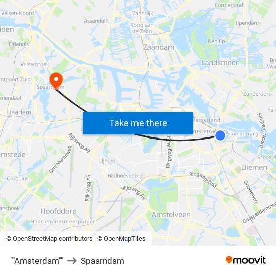 ""Amsterdam"" to Spaarndam map