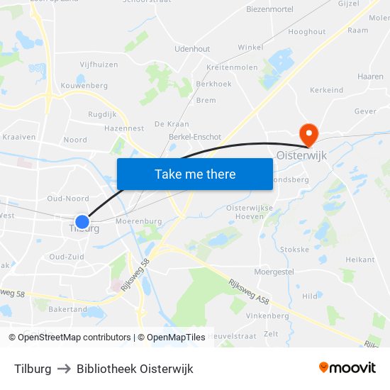 Tilburg to Bibliotheek Oisterwijk map