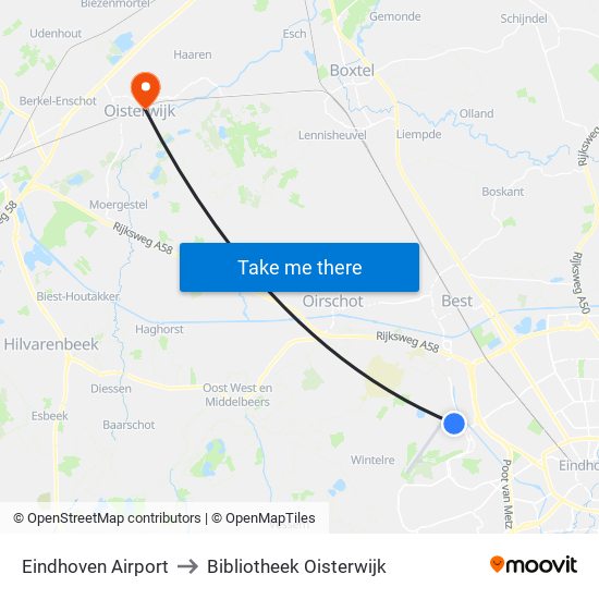 Eindhoven Airport to Bibliotheek Oisterwijk map