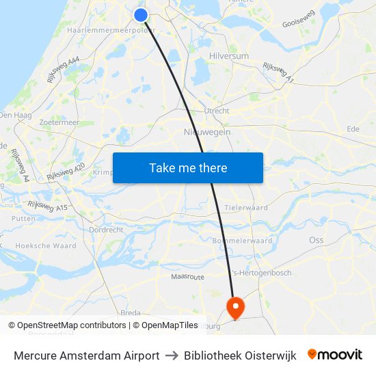 Mercure Amsterdam Airport to Bibliotheek Oisterwijk map