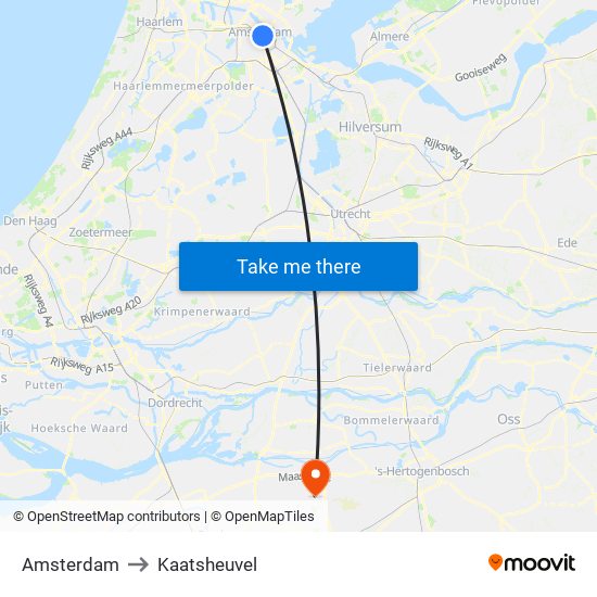 Amsterdam to Kaatsheuvel map