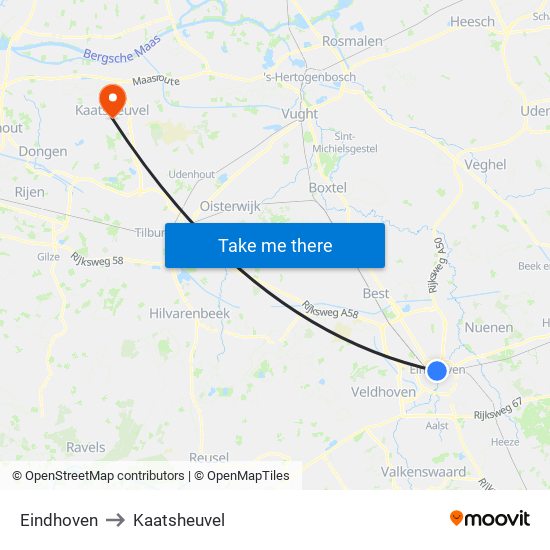 Eindhoven to Kaatsheuvel map