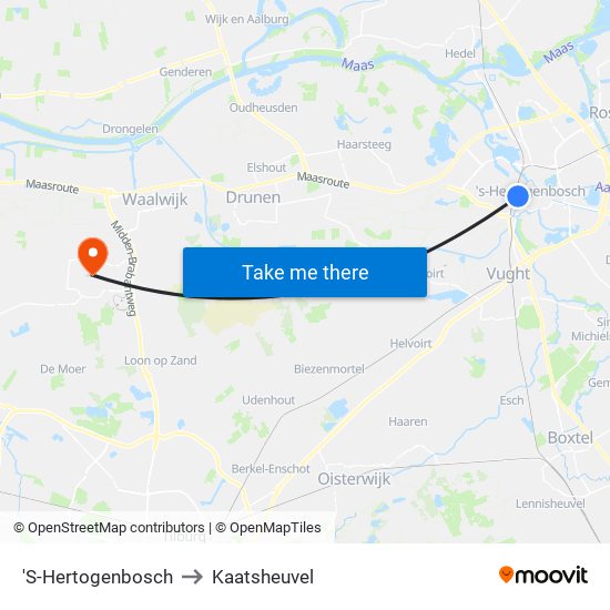 'S-Hertogenbosch to Kaatsheuvel map