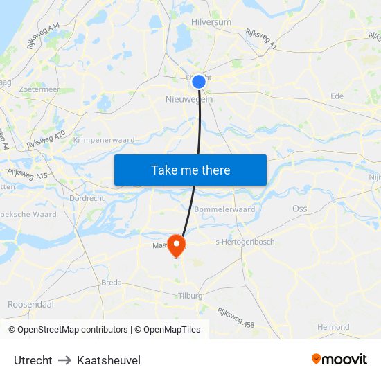 Utrecht to Kaatsheuvel map