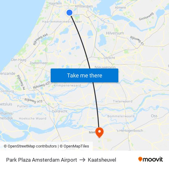 Park Plaza Amsterdam Airport to Kaatsheuvel map