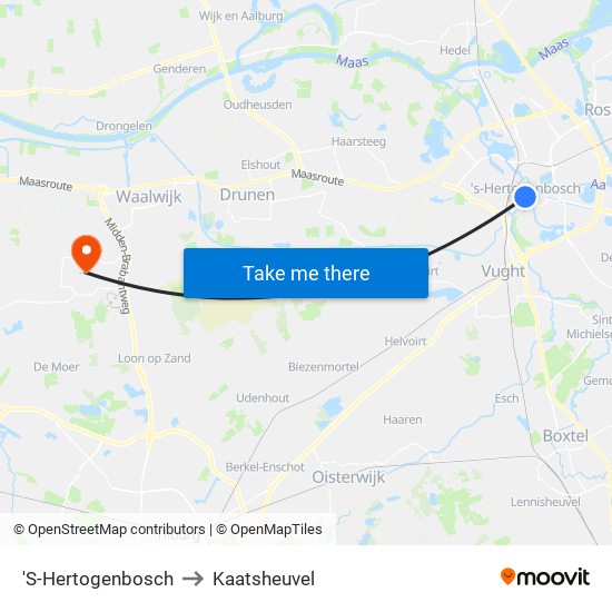 'S-Hertogenbosch to Kaatsheuvel map