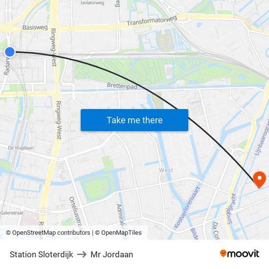 Station Sloterdijk to Mr Jordaan map