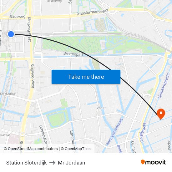 Station Sloterdijk to Mr Jordaan map