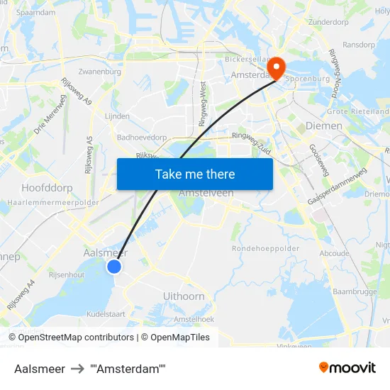 Aalsmeer to ""Amsterdam"" map