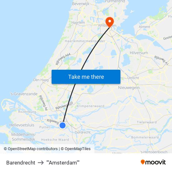 Barendrecht to ""Amsterdam"" map