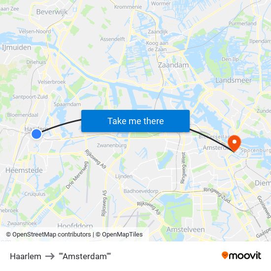 Haarlem to ""Amsterdam"" map