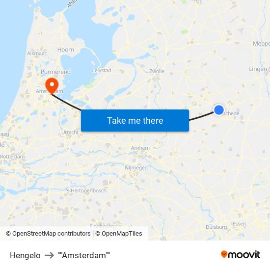 Hengelo to ""Amsterdam"" map