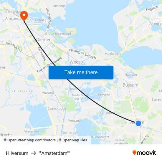 Hilversum to ""Amsterdam"" map