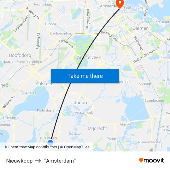 Nieuwkoop to ""Amsterdam"" map