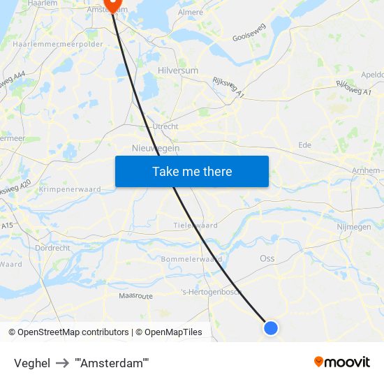 Veghel to ""Amsterdam"" map