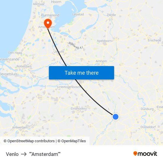 Venlo to ""Amsterdam"" map