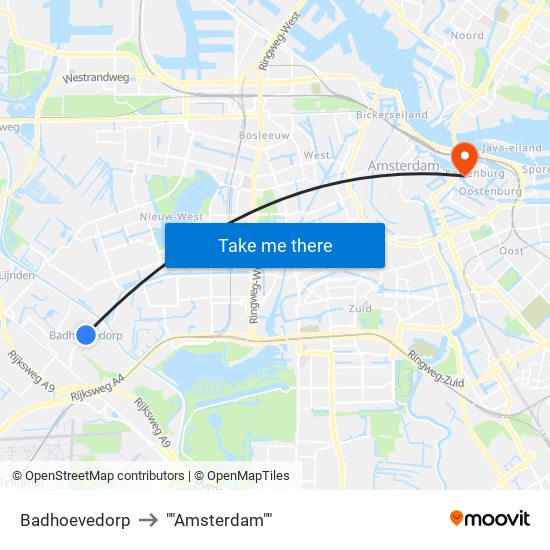 Badhoevedorp to ""Amsterdam"" map