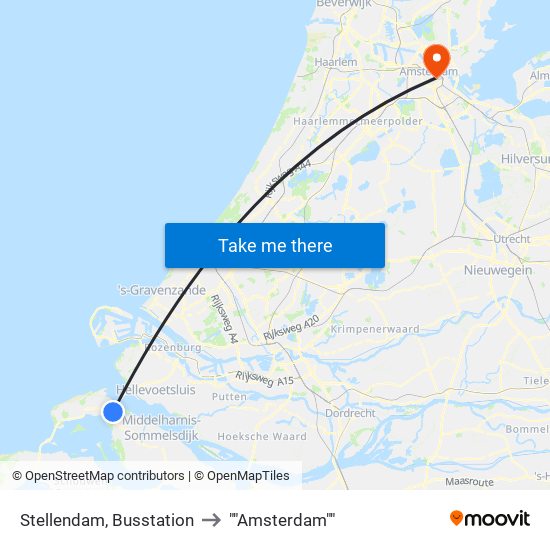 Stellendam, Busstation to ""Amsterdam"" map