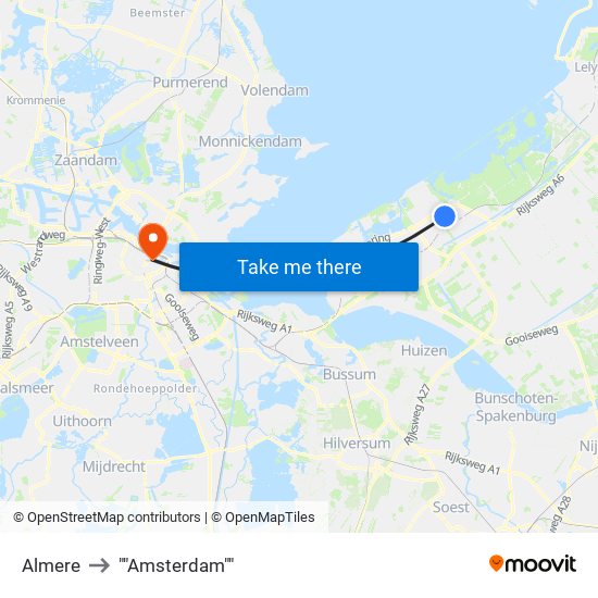 Almere to ""Amsterdam"" map