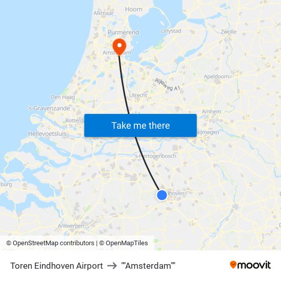 Toren Eindhoven Airport to ""Amsterdam"" map