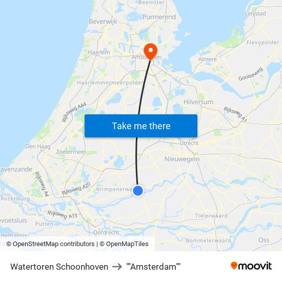 Watertoren Schoonhoven to ""Amsterdam"" map