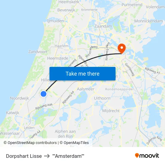 Dorpshart Lisse to ""Amsterdam"" map