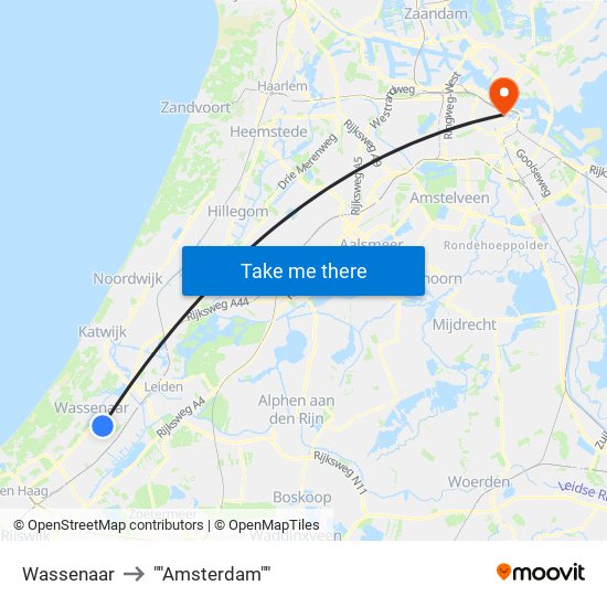 Wassenaar to ""Amsterdam"" map