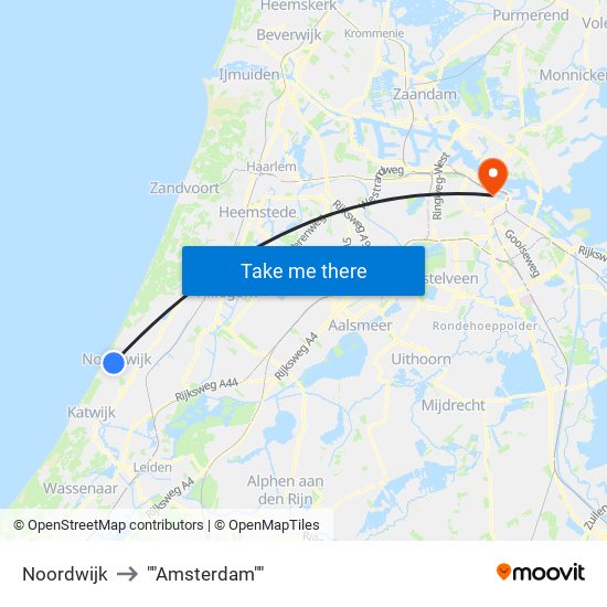 Noordwijk to ""Amsterdam"" map