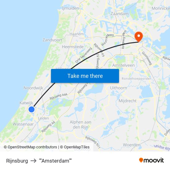 Rijnsburg to ""Amsterdam"" map