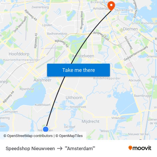 Speedshop Nieuwveen to ""Amsterdam"" map