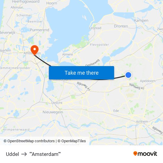 Uddel to ""Amsterdam"" map