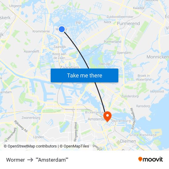 Wormer to ""Amsterdam"" map