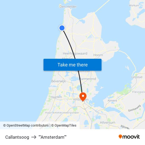 Callantsoog to ""Amsterdam"" map