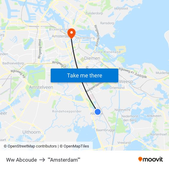 Ww Abcoude to ""Amsterdam"" map