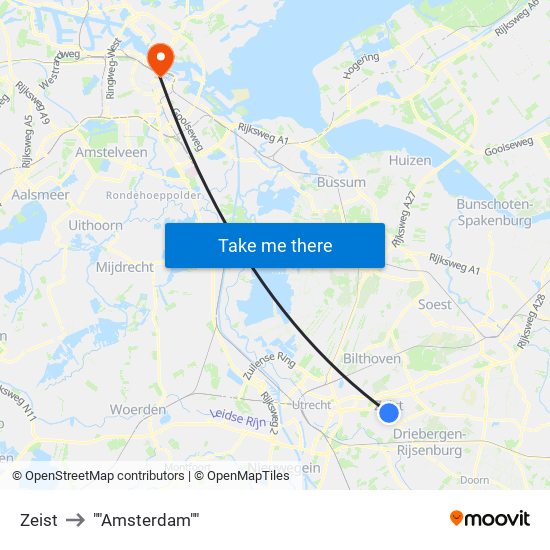Zeist to ""Amsterdam"" map