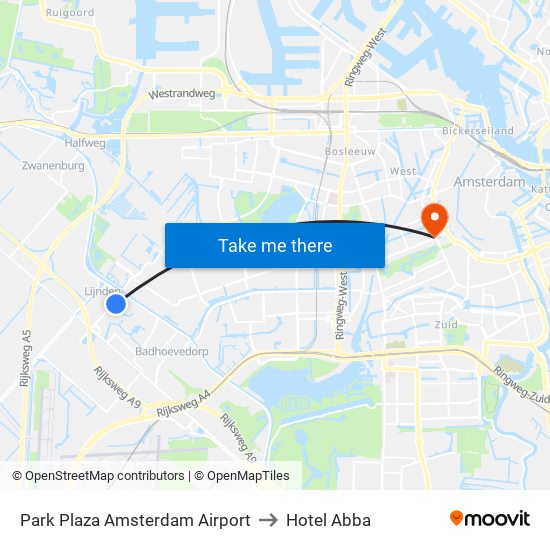 Park Plaza Amsterdam Airport to Hotel Abba map